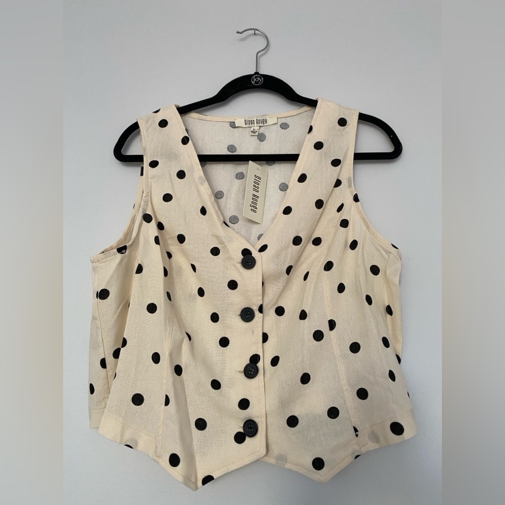 NWT cream/black polka dot lightweight vest top size L
